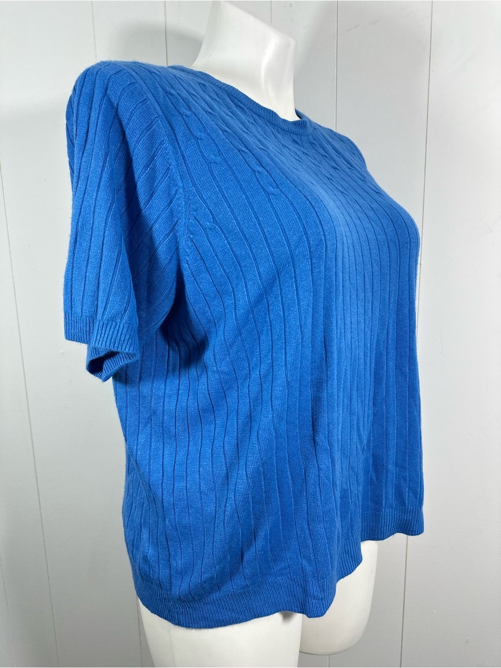 NEW Sag Harbor Sz 1X Plus Womens Cable & Ribbed Knit Blue Short Sleeve Top Shirt - Picture 2 of 8